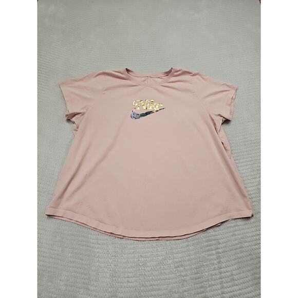Nike Shirt Womens 2X Pink Short Sleeve Gold Logo Graphic - Picture 1 of 8